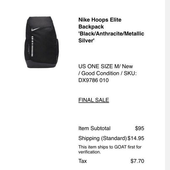 Nike Elite Hoops Backpack (Black/Metallic Silver) - Picture 3 of 3